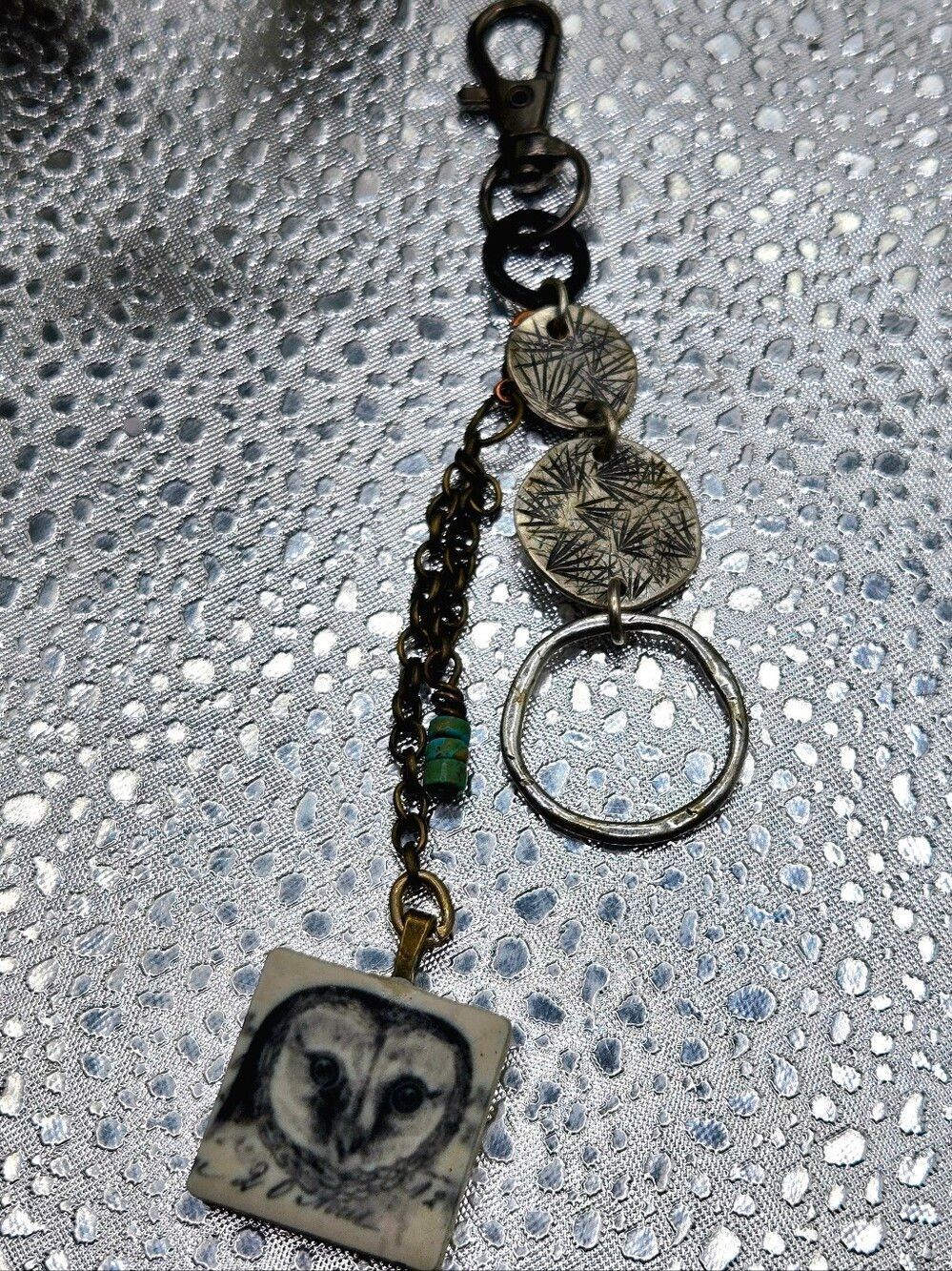 "5/$40" Handmade Owl Turquoise Beaded Dangle Chain Handbag Purse Charm Keychain